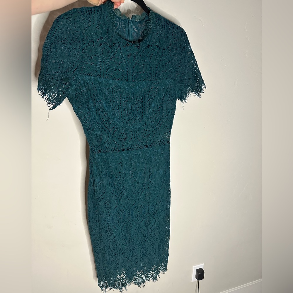 Lulus medium green lace paneled dress